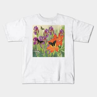 The snake in Paradise, snake and butterflies with flowers Kids T-Shirt